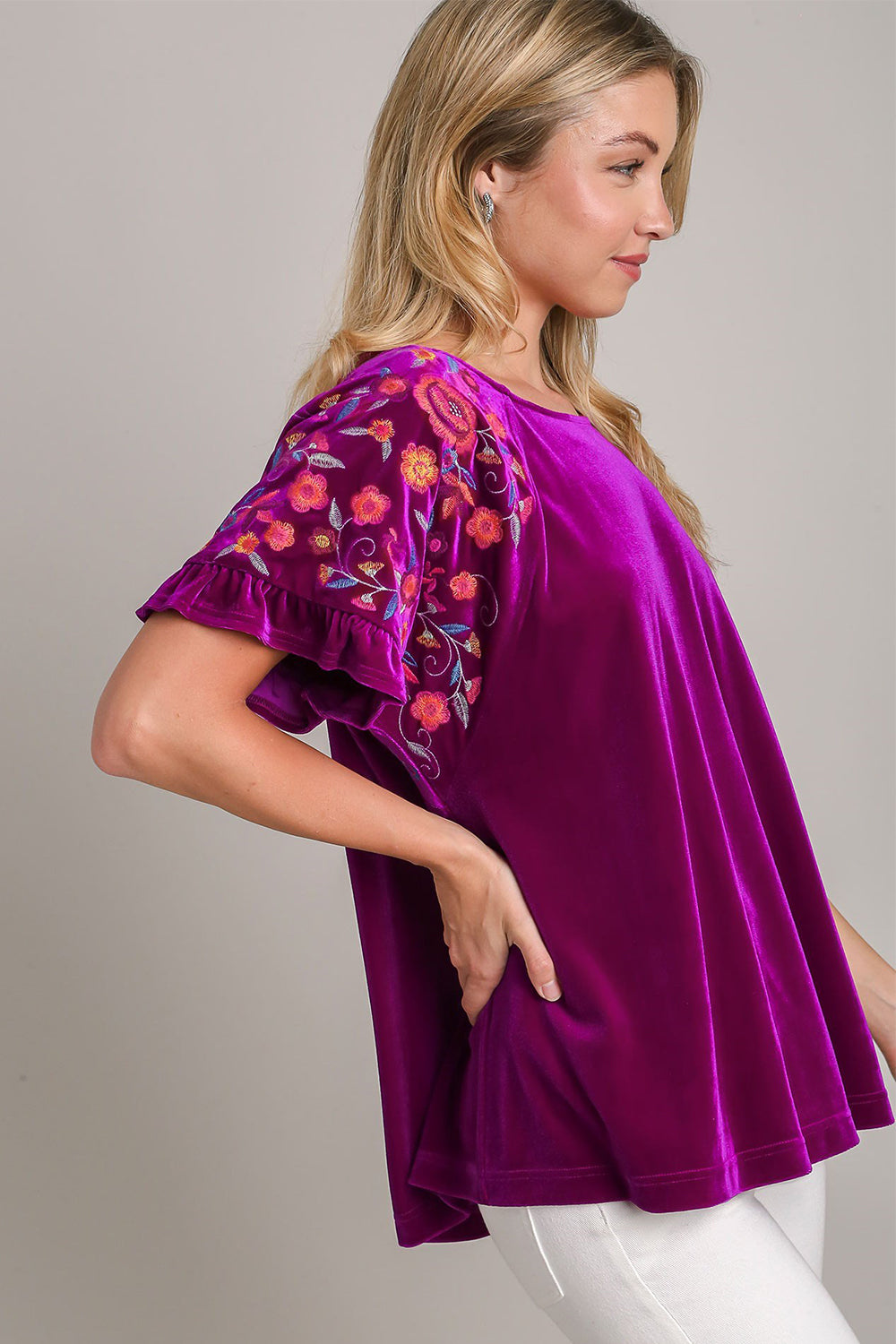 Umgee Full Size Velvet Embroidery Short Sleeve Blouse Apparel Apparel Ship from USA TikTok Trendsi Umgee USA Trendsi https://www.cyberehub.com