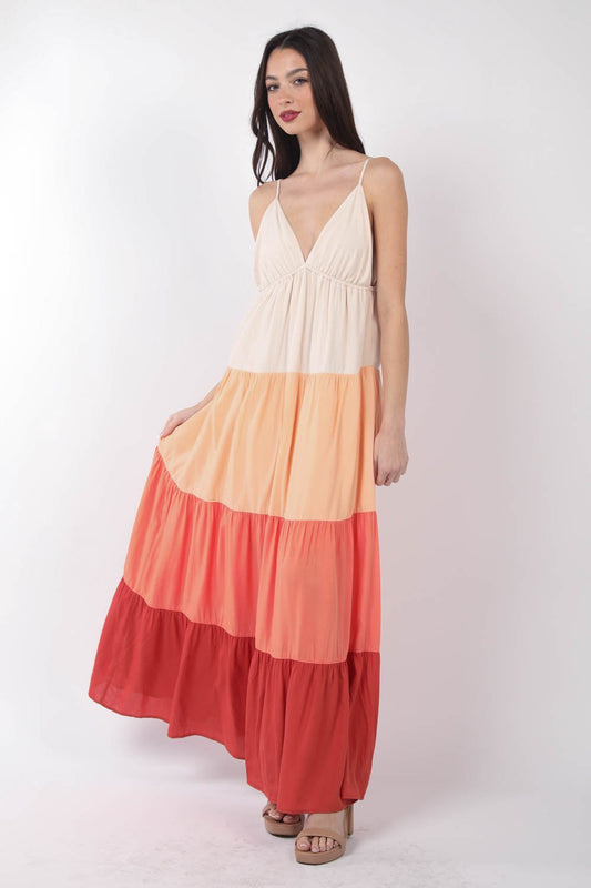 VERY J Color Block Tiered Maxi Cami Dress Sunset Mix Apparel/Dress Dress Ship from USA TikTok Trendsi USPS VERY J Walmart Walmart Apparel Trendsi https://www.cyberehub.com
