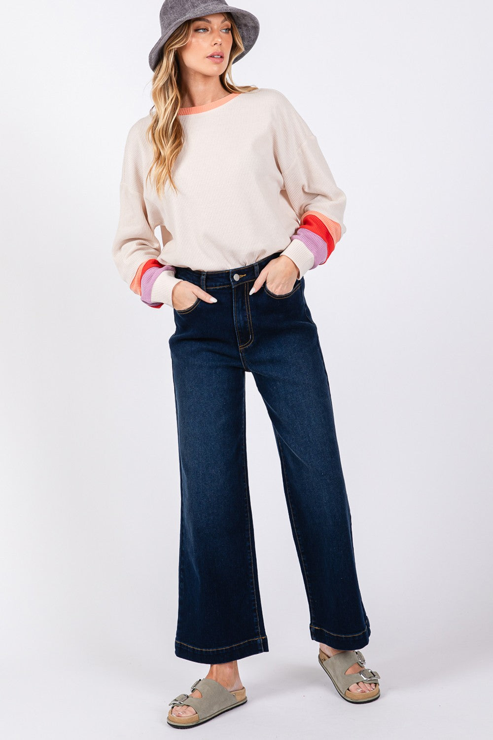 SAGE + FIG High Waist Wide Leg Jeans Denim Blue Bottoms Bottoms Clothing SAGE+FIG Ship from USA Women Trendsi https://www.cyberehub.com