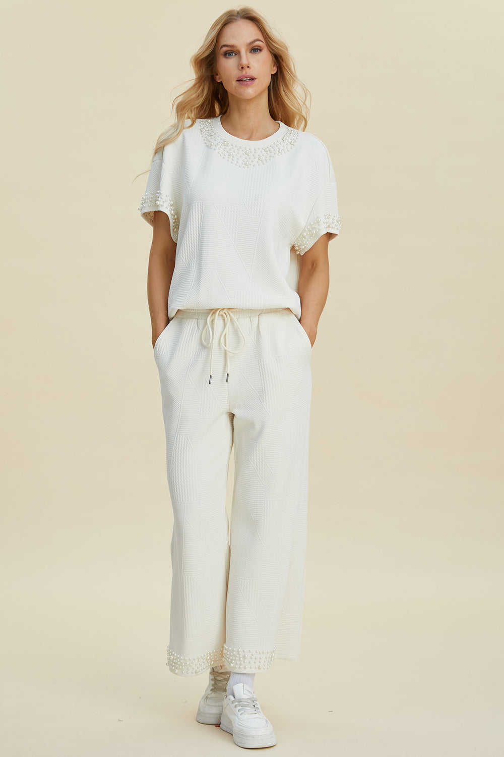 Double Take Full Size Pearl Detail Round Neck Top and Pants Set Cream Tops/Jackets/Sweaters Clothing Tops Double Take Ship from USA TikTok Trendsi USPS Walmart Trendsi https://www.cyberehub.com