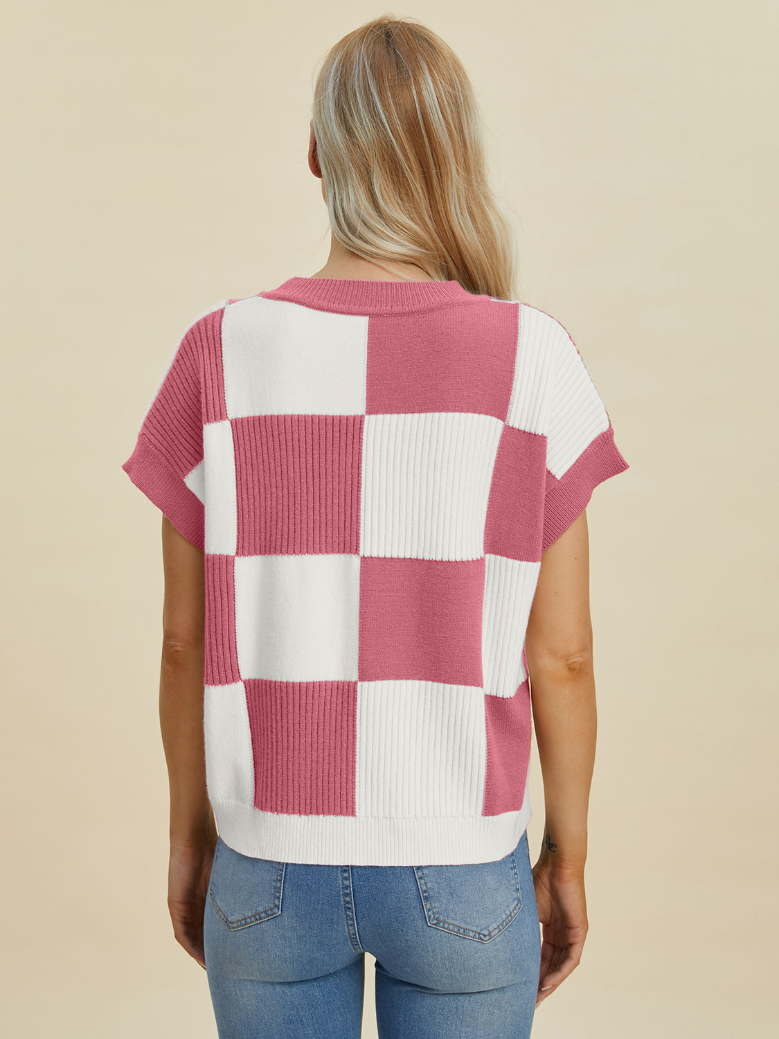 Double Take Full Size Checkered Round Neck Short Sleeve Sweater Shirt Apparel Clothing Tops Double Take Ship from USA Shirts USA Women Trendsi https://www.cyberehub.com