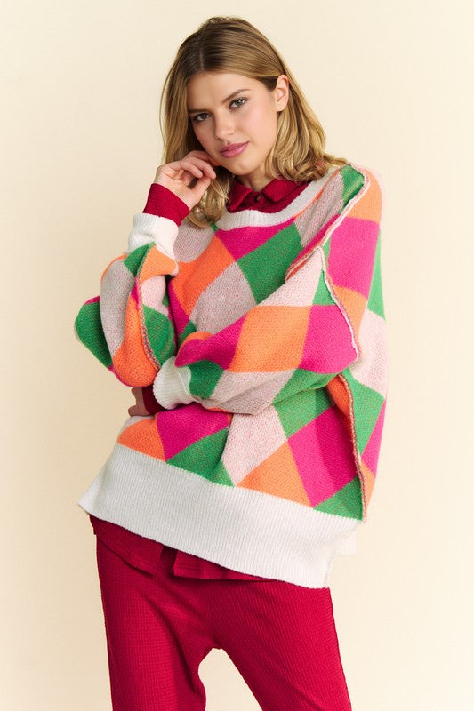 Davi & Dani Exposed Seam Color Block Dropped Shoulder Sweater Tops/Jackets/Sweaters Clothing Tops Davi & Dani Ship from USA TikTok Trendsi USPS Walmart Trendsi https://www.cyberehub.com