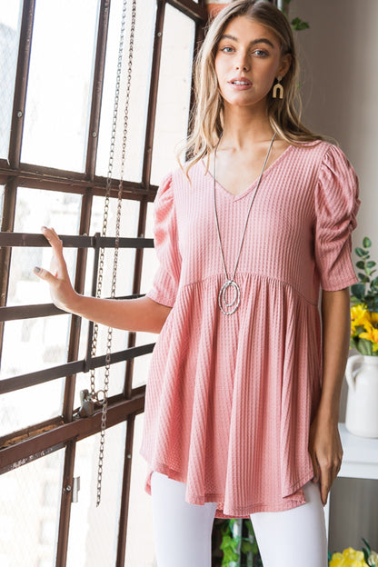 Heimish Full Size Waffle Knit V-Neck Babydoll Top Apparel/Tops Heimish Ship from USA TikTok Tops Trendsi USPS Walmart Walmart Apparel Trendsi https://www.cyberehub.com