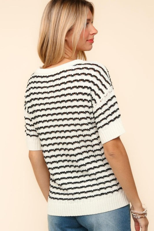 Haptics Openwork Striped Round Neck Half Sleeve Knit Top Apparel Apparel Haptics Ship from USA TikTok Trendsi Trendsi https://www.cyberehub.com