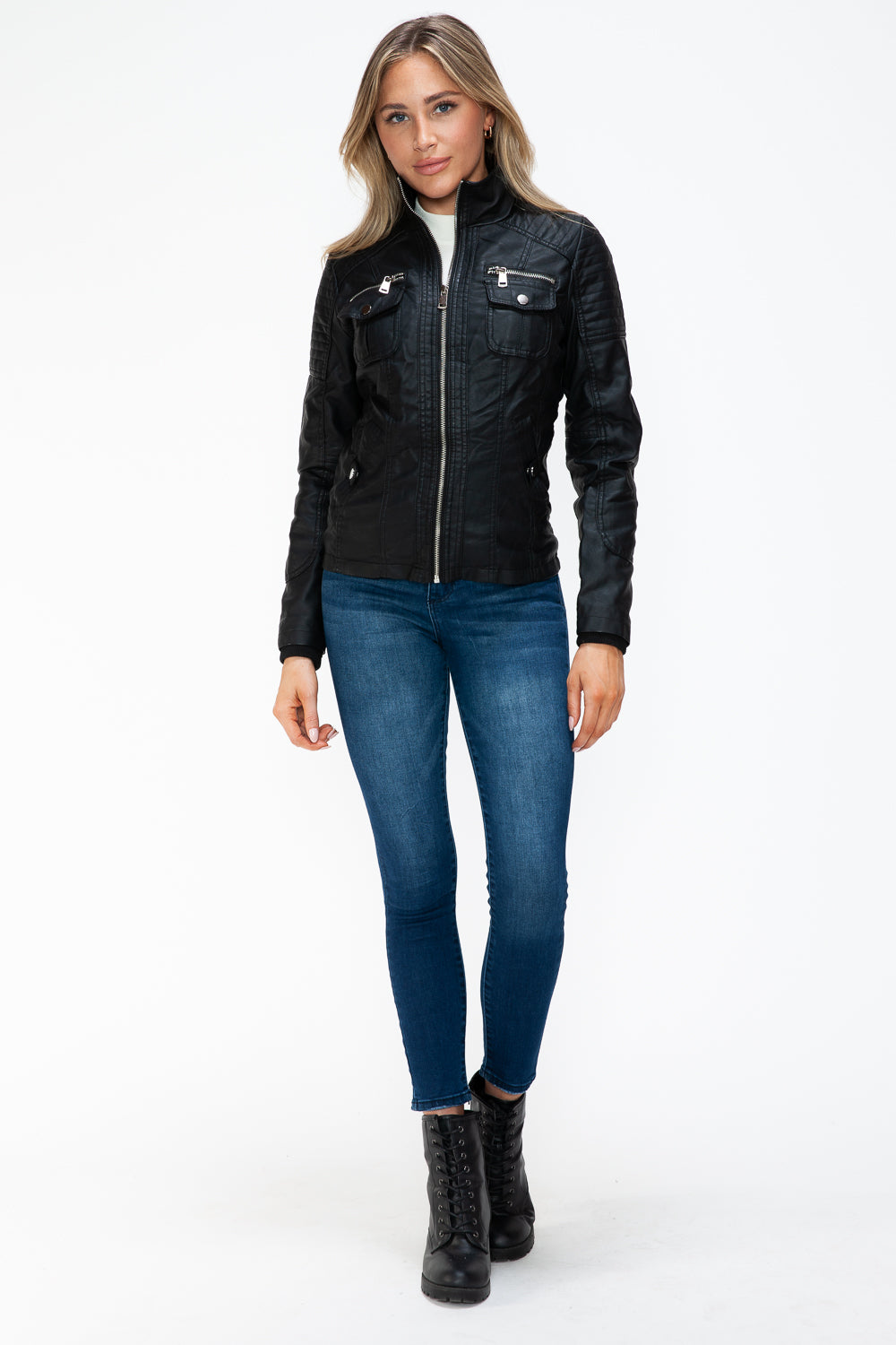 YMI Removable Faux Layered Multi-Pocket Jacket with Fuzzy Hood Apparel Featured Ship from USA Tiktok Trendsi USA USPS Walmart YMI outerwear Trendsi https://www.cyberehub.com