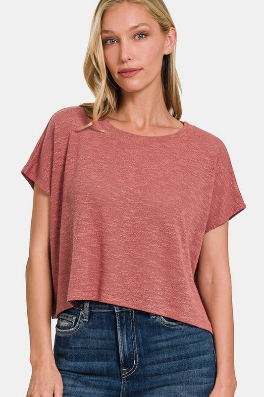Zenana Round Neck Short Sleeve T-Shirt Winter Rose Apparel/Tops Ship from USA TikTok Tops Trendsi USPS Walmart Walmart Apparel Zenana Trendsi https://www.cyberehub.com