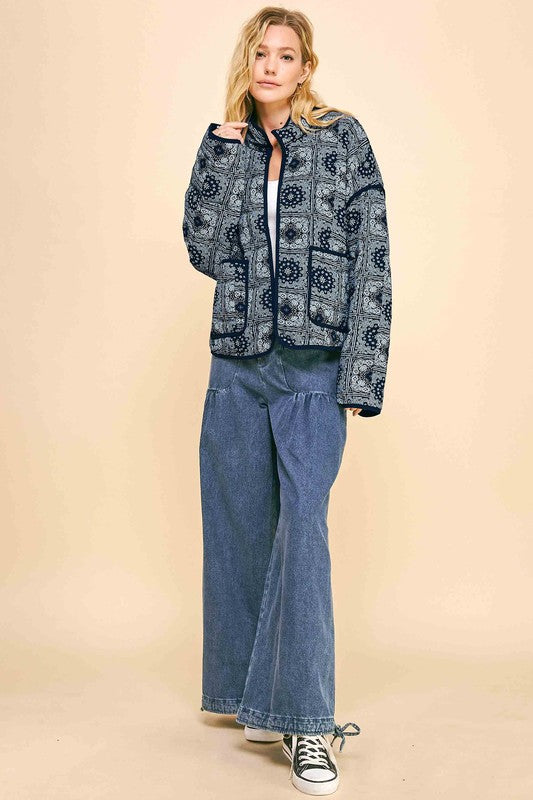 Davi & Dani Vintage Print Open Front Jacket with Pockets Apparel Apparel Davi & Dani Ship from USA TikTok Trendsi Trendsi https://www.cyberehub.com