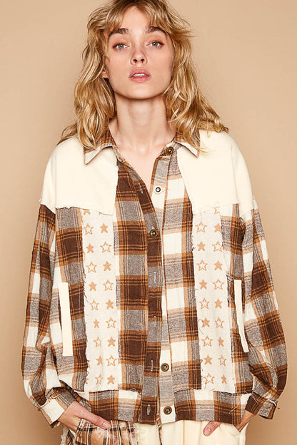 POL Plaid & Star Patchwork Contrast Long Sleeve Shacket Tops/Jackets/Sweaters Clothing Tops POL Ship from USA TikTok Trendsi USPS Walmart Trendsi https://www.cyberehub.com