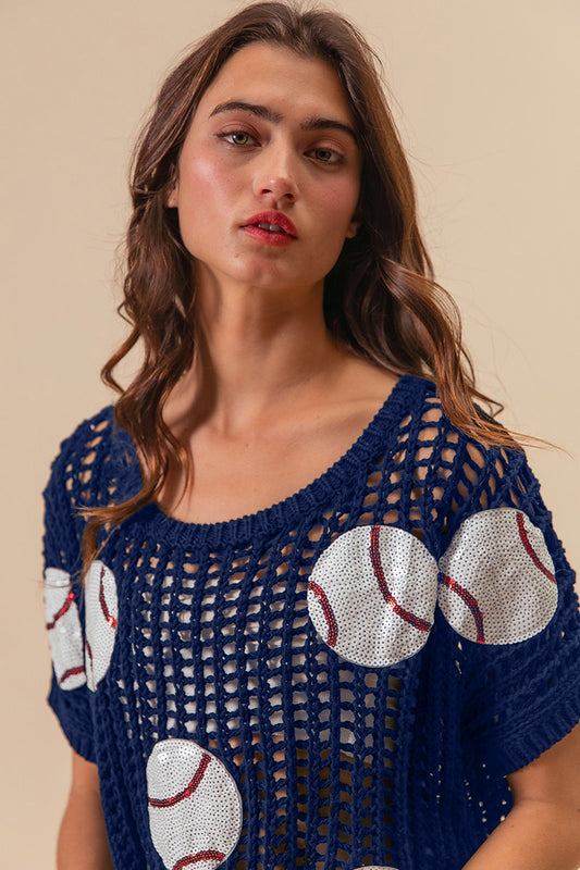BiBi Baseball Patch Short Sleeve Net Cover-Up Shirt Apparel BiBi Clothing Tops Ship from USA Shirts USA Women Trendsi https://www.cyberehub.com