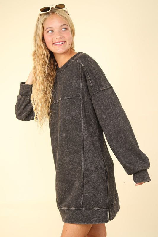 VERY J Mineral Washed Oversized Sweatshirt Mini Dress Apparel/Dress Dress Ship from USA TikTok Trendsi USPS VERY J Walmart Walmart Apparel Trendsi https://www.cyberehub.com