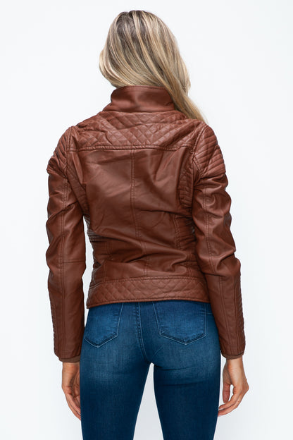 YMI Faux Layered Double-Zipper Jacket with Fuzzy Hood Tops/Jackets/Sweaters Clothing Tops Ship from USA TikTok Trendsi USPS Walmart YMI outerwear Trendsi https://www.cyberehub.com