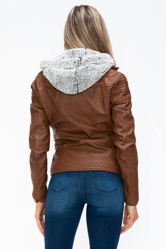 YMI Faux Layered Double-Zipper Jacket with Fuzzy Hood Tops/Jackets/Sweaters Clothing Tops Ship from USA TikTok Trendsi USPS Walmart YMI outerwear Trendsi https://www.cyberehub.com