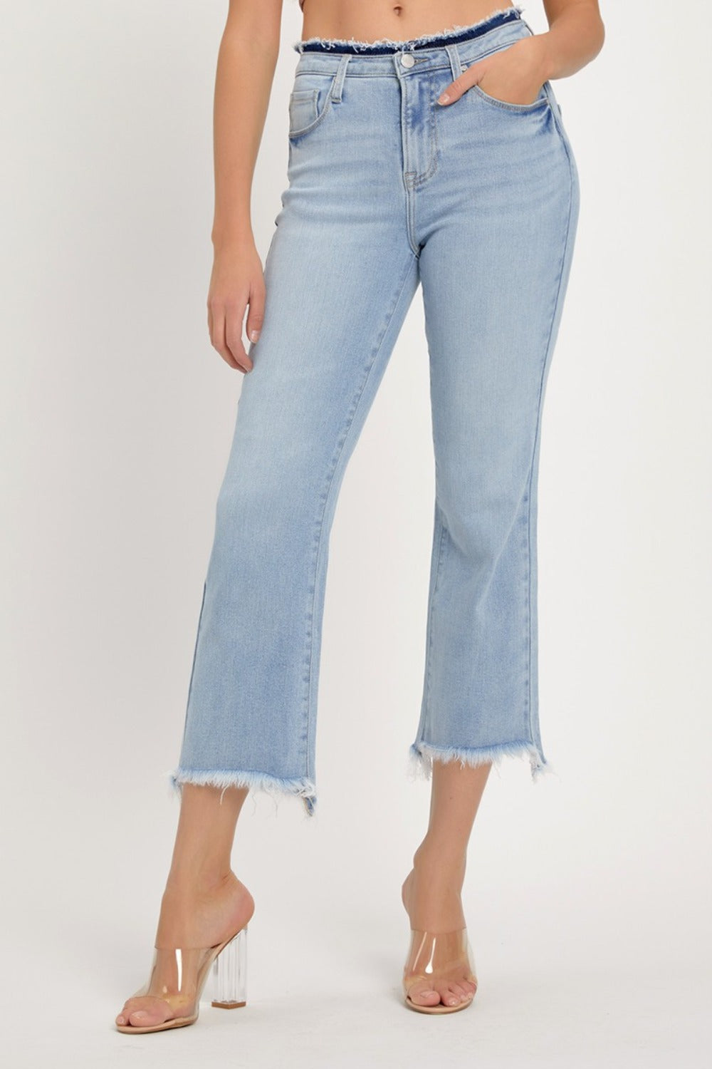 RISEN Full Size High Rise Raw Edge Crop Jeans Light Bottoms Bottoms Clothing RISEN Ship from USA Women Trendsi https://www.cyberehub.com