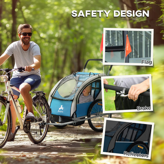 Aosom Elite Three-Wheel Bike Trailer for Kids Bicycle Cart for Two Children with 2 Security Harnesses & Storage, Blue Car Giga GNJ Toys Walmart Giga https://www.cyberehub.com
