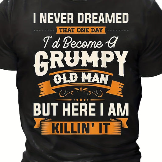 Summer Outdoor Leisure Old Man Letter Print Pattern Elastic Round Neck T-shirt Short Sleeved Fashionable Clothing Apparel/Shirt/Graphic Shirt SNULLO https://www.cyberehub.com
