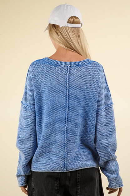VERY J Mineral Washed Exposed Seam Sweater Shirt Apparel Clothing Tops price-change-job-active Ship from USA Shirts USA VERY J Women Trendsi https://www.cyberehub.com