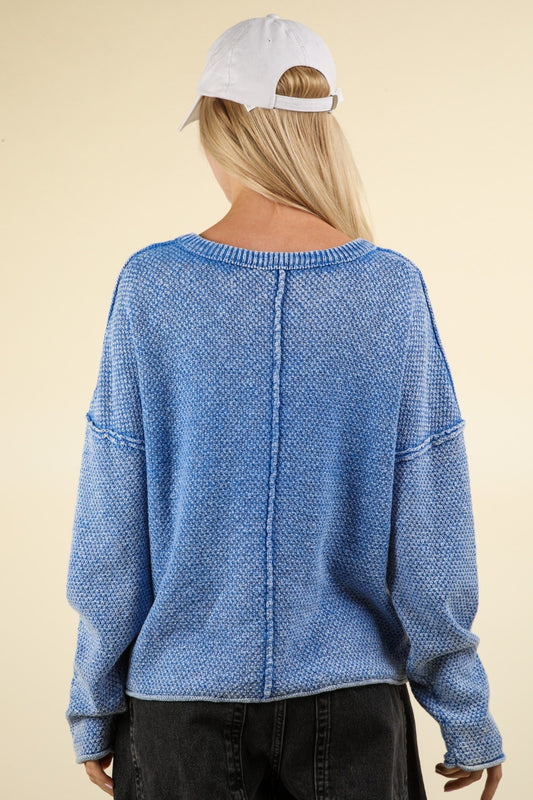 VERY J Mineral Washed Exposed Seam Sweater Shirt Apparel Clothing Tops price-change-job-active Ship from USA Shirts USA VERY J Women Trendsi https://www.cyberehub.com