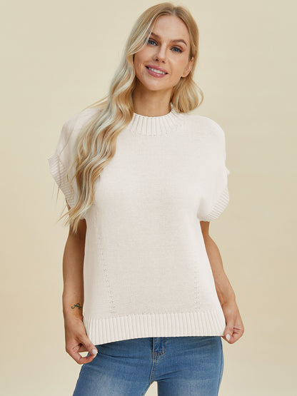 Double Take Full Size Mock Neck Short Sleeve Sweater Shirt Apparel Clothing Tops Double Take Ship from USA Shirts USA Women Trendsi https://www.cyberehub.com