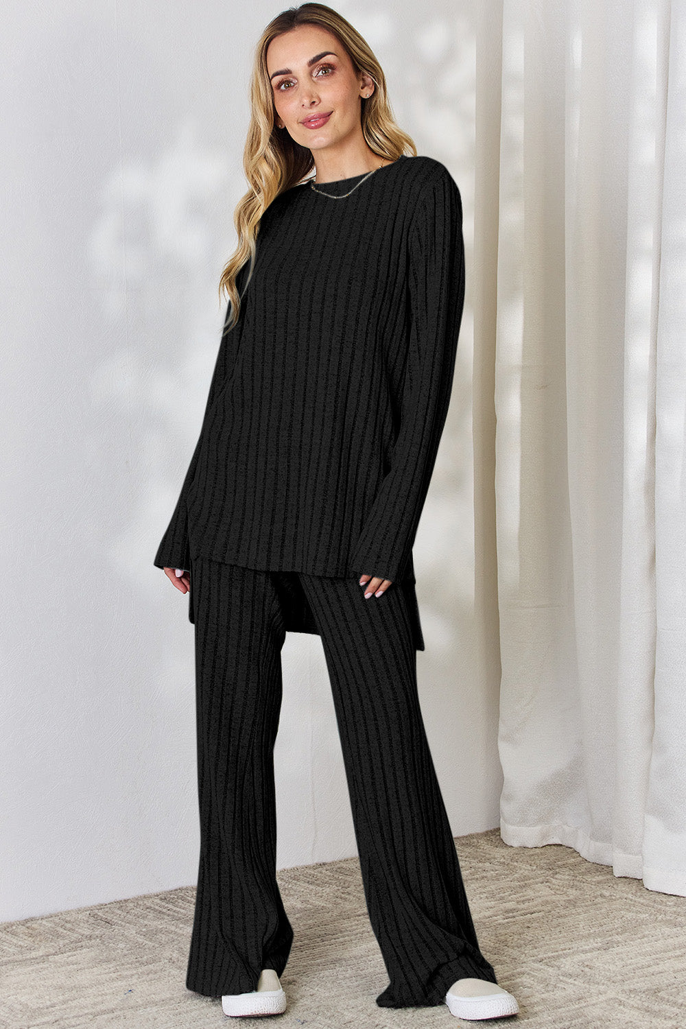 Basic Bae Full Size Ribbed High-Low Top and Wide Leg Pants Set Black Apparel/Tops Basic Bae Ship from USA TikTok Tops Trendsi USPS Walmart Walmart Apparel Trendsi https://www.cyberehub.com