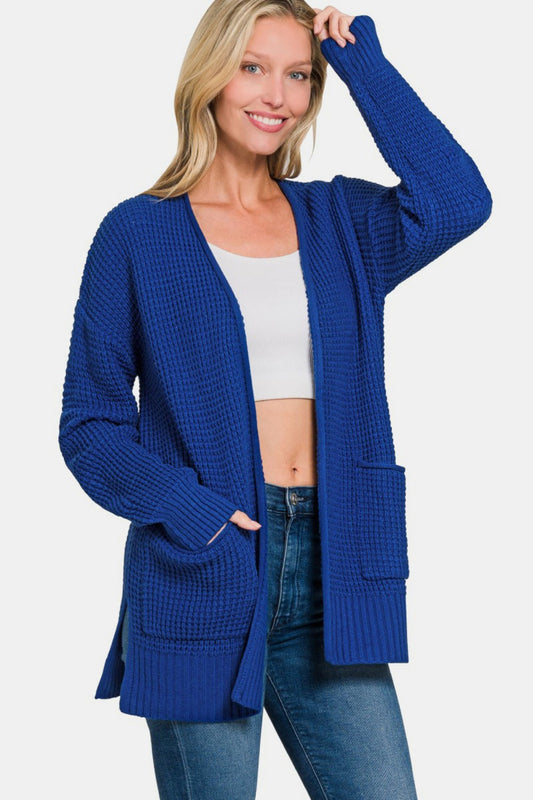 Zenana Waffle Open Front Sweater Cardigan LT Navy Shirt Apparel Clothing Tops Ship from USA Shirts USA Women Zenana Trendsi https://www.cyberehub.com