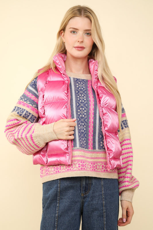 VERY J Shiny Metallic Zip Up Puffer Vest Pink Shirt Apparel Clothing Tops Ship from USA Shirts USA VERY J Women Trendsi https://www.cyberehub.com