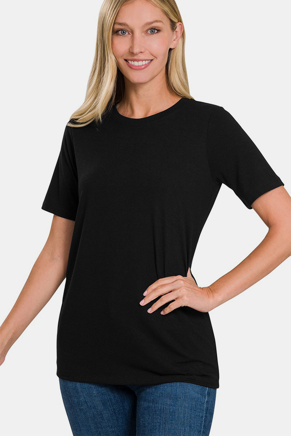 Zenana Full Size Crew Neck Short Sleeve T-Shirt Black Tops/Jackets/Sweaters Clothing Tops Ship from USA TikTok Trendsi USPS Walmart Zenana Trendsi https://www.cyberehub.com