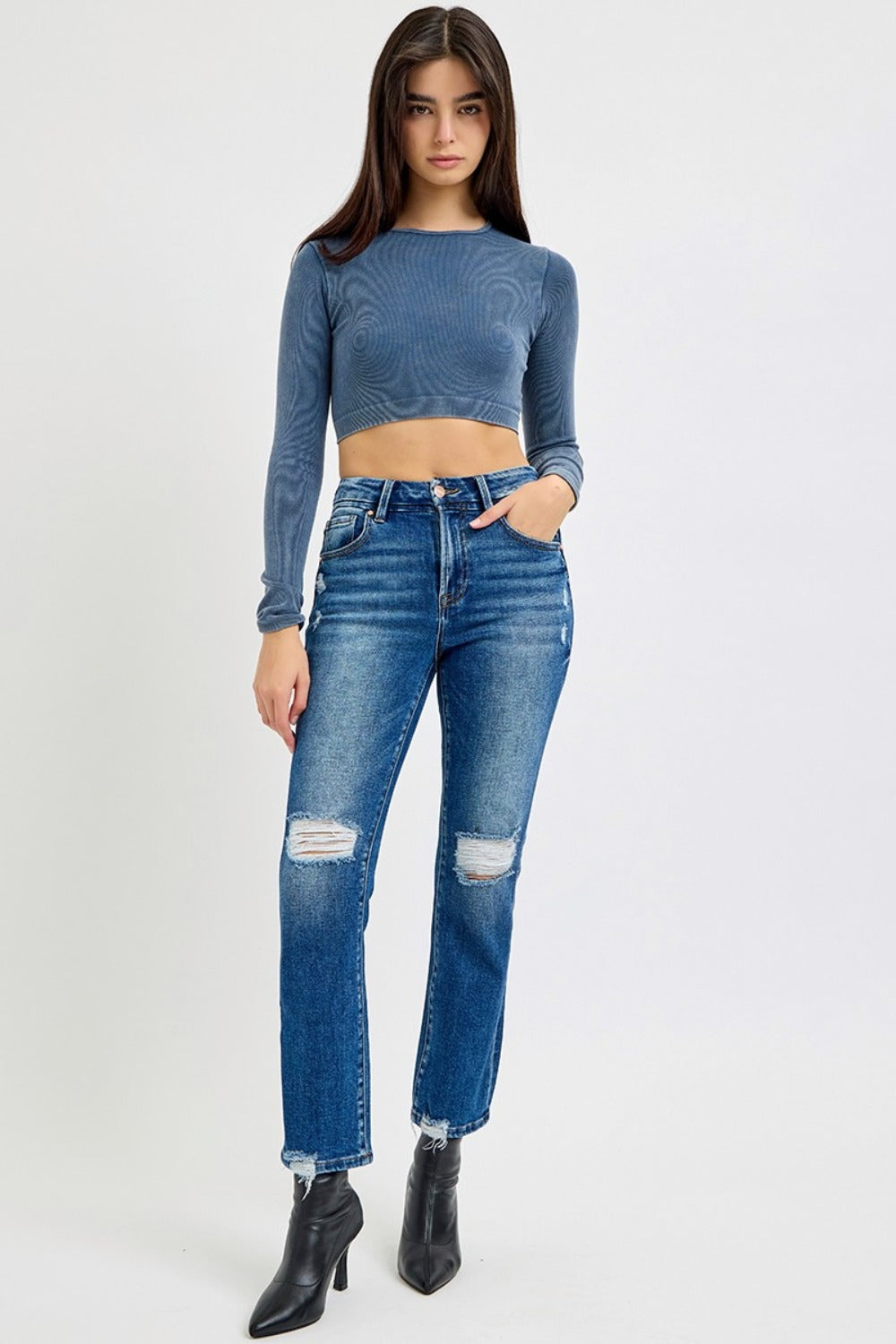 RISEN Full Size High Rise Distressed Crop Straight Jeans Bottoms Bottoms Clothing RISEN Ship from USA Women Trendsi https://www.cyberehub.com