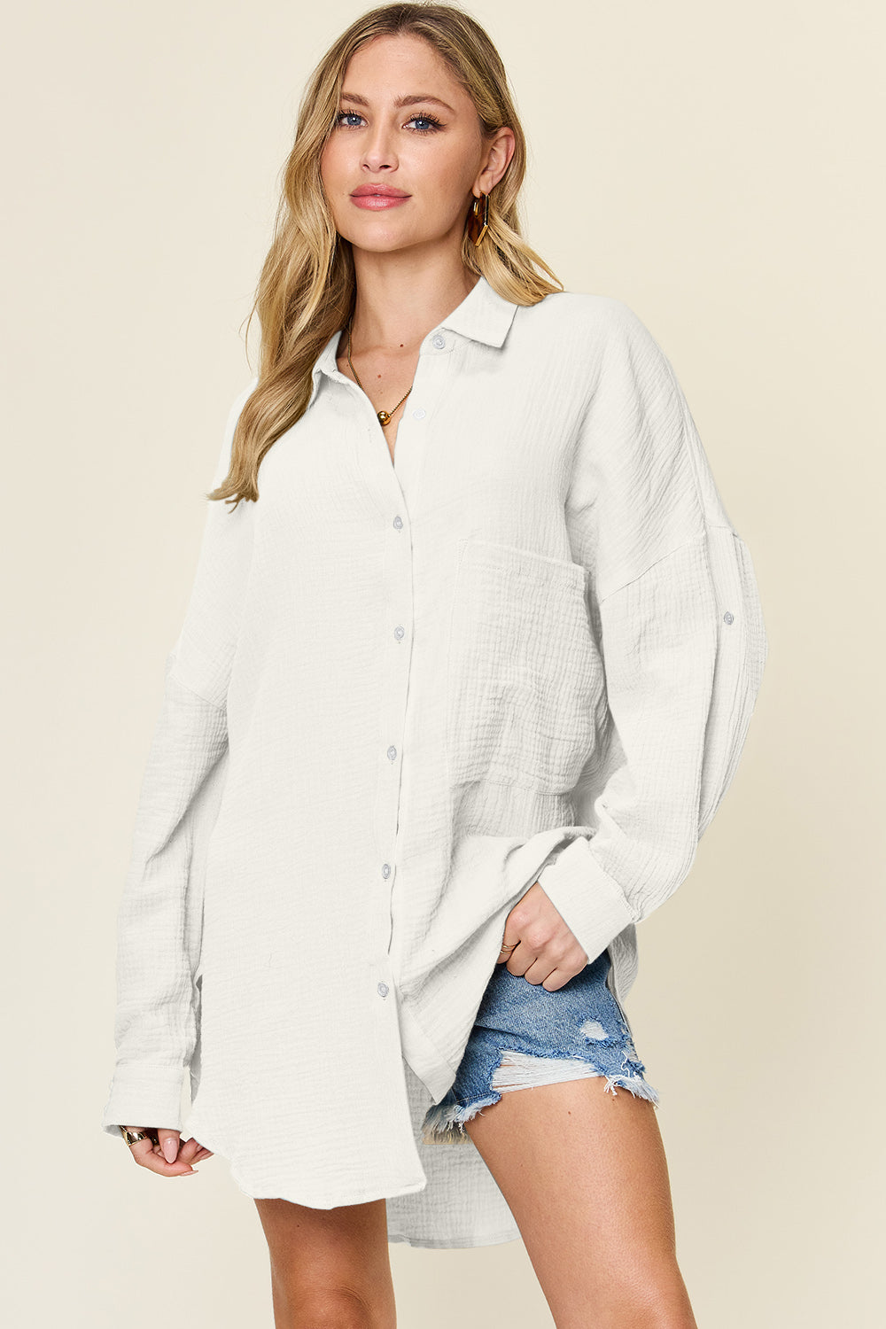 Double Take Full Size Pocketed Texture Button Up Shirt Apparel/Tops Double Take Ship from USA TikTok Tops Trendsi USPS Walmart Walmart Apparel Trendsi https://www.cyberehub.com