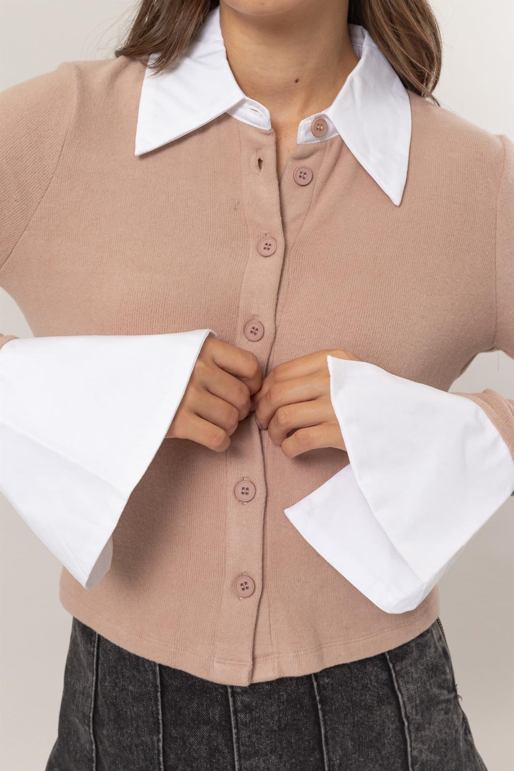HYFVE Collared Contrast Button Down Crop Knit Cardigan Tops/Jackets/Sweaters Clothing Tops HYFVE Ship from USA TikTok Trendsi USPS Walmart Trendsi https://www.cyberehub.com