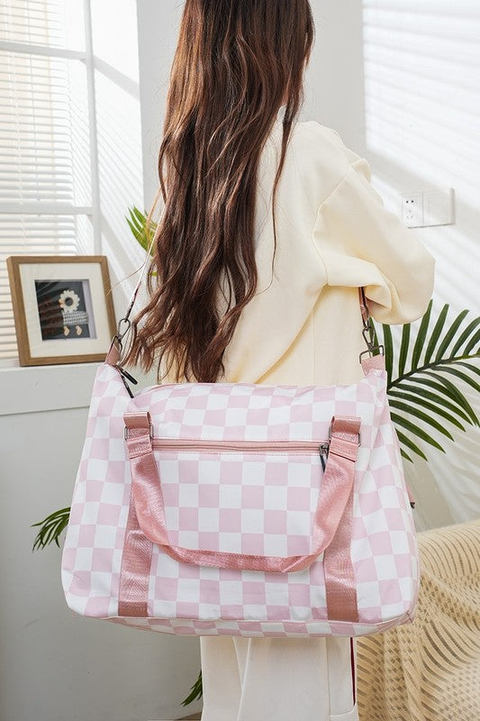 Zenana Checkered Multi-Pocket Travel Bag Blush Pink One Size Apparel Apparel Ship from USA TikTok Trendsi Zenana Trendsi https://www.cyberehub.com