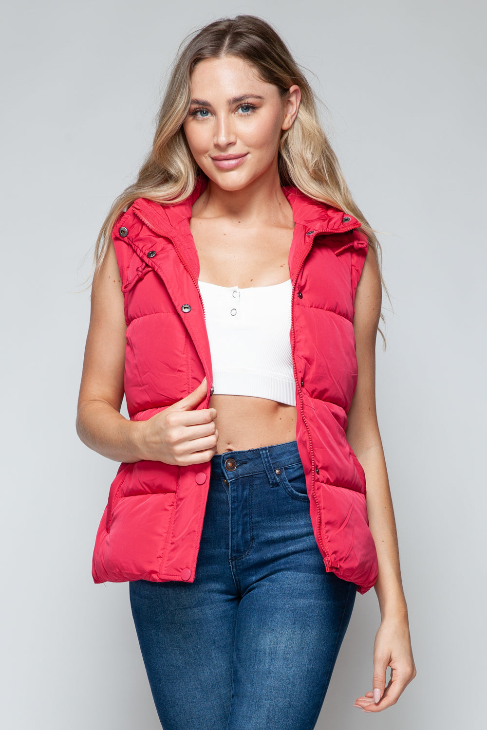 Snobbish Snap and Zip Closure Hooded Vest Shirt Apparel Clothing Tops price-change-job-active Ship from USA Shirts Snobbish USA Women Trendsi https://www.cyberehub.com