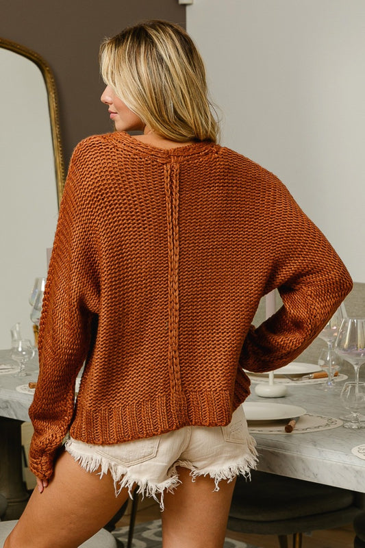 BiBi V-Neck Cable Knit Sweater Shirt Apparel BiBi Clothing Tops Ship from USA Shirts USA Women Trendsi https://www.cyberehub.com