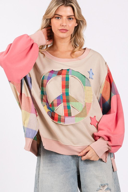 SAGE + FIG Full Size Contrast Peace Patch Dropped Shoulder Sweatshirt Apparel Apparel SAGE+FIG Ship from USA TikTok Trendsi Trendsi https://www.cyberehub.com