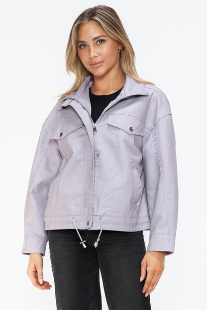 How Dare U Drawstring Hem PU Leather Zip Up Jacket Apparel Featured How Dare U Ship from USA Tiktok Trendsi USA USPS Walmart Trendsi https://www.cyberehub.com