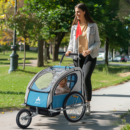 Aosom Elite Three-Wheel Bike Trailer for Kids Bicycle Cart for Two Children with 2 Security Harnesses & Storage, Blue Car Giga GNJ Toys Walmart Giga https://www.cyberehub.com
