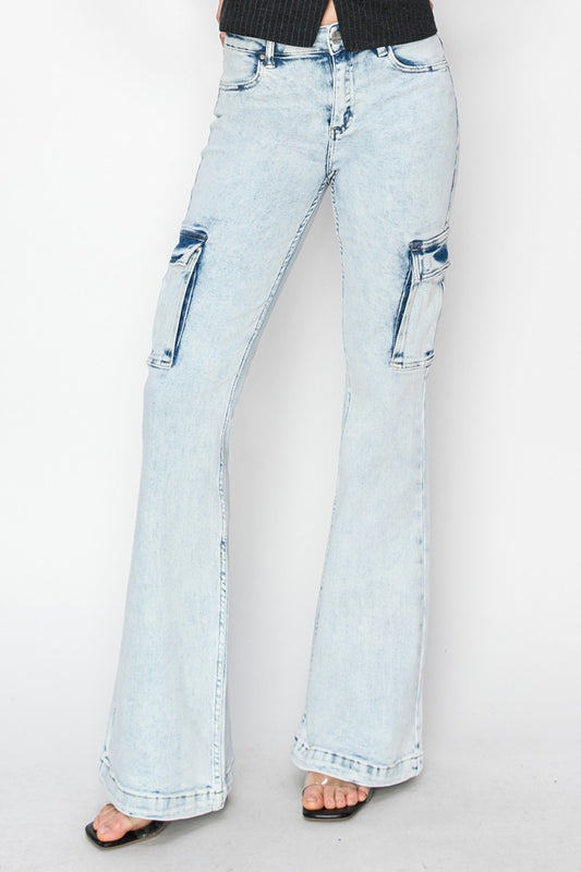 RISEN Full Size High Rise Cargo Flare Jeans Acid Light Bottoms Bottoms Clothing RISEN Ship from USA Women Trendsi https://www.cyberehub.com
