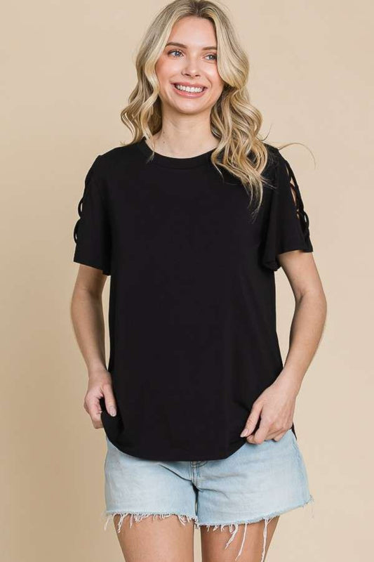 Culture Code Round Neck Crisscross Short Sleeve T-Shirt Black Apparel/Tops Culture Code Ship from USA TikTok Tops Trendsi USPS Walmart Walmart Apparel Trendsi https://www.cyberehub.com