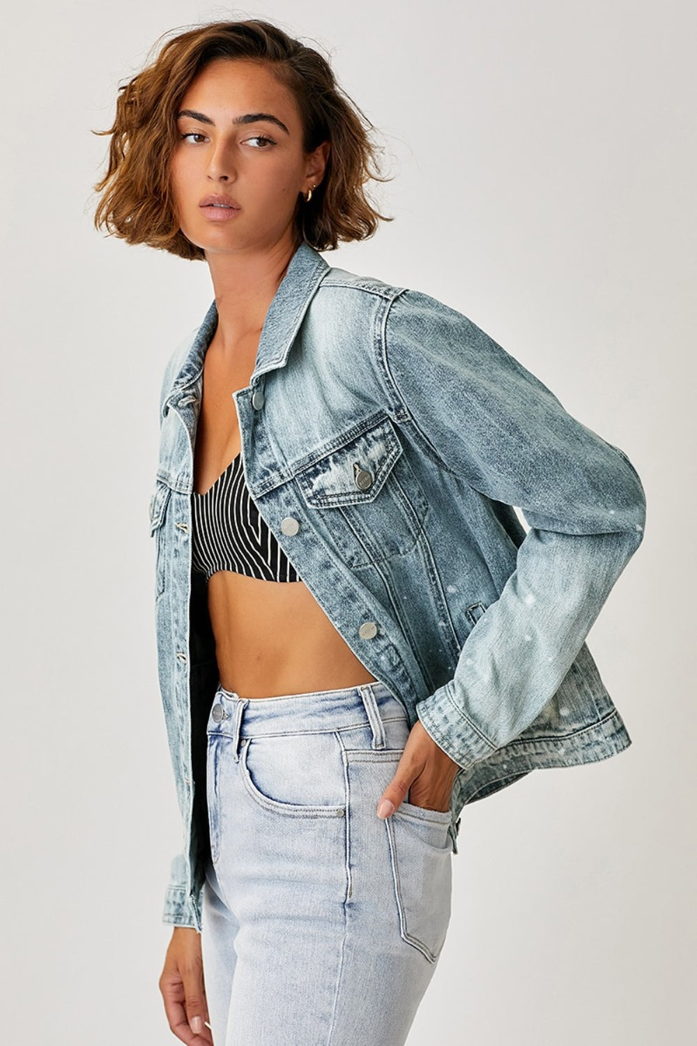 RISEN Button Up Ombre Washed Jacket Shirt Apparel Clothing Tops RISEN Ship from USA Shirts USA Women Trendsi https://www.cyberehub.com