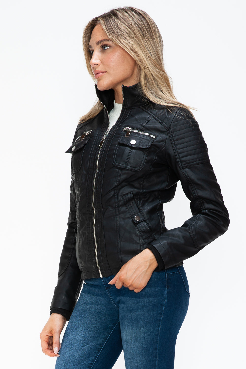YMI Removable Faux Layered Multi-Pocket Jacket with Fuzzy Hood Apparel Featured Ship from USA Tiktok Trendsi USA USPS Walmart YMI outerwear Trendsi https://www.cyberehub.com