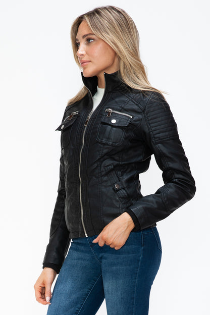 YMI Removable Faux Layered Multi-Pocket Jacket with Fuzzy Hood Apparel Featured Ship from USA Tiktok Trendsi USA USPS Walmart YMI outerwear Trendsi https://www.cyberehub.com