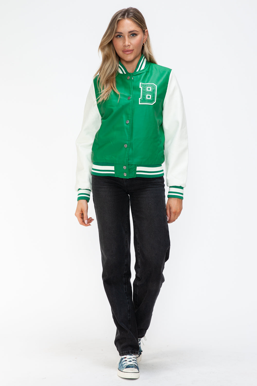 Love Me Now PU Leather Contrast Snap Down Bomber Jacket Tops/Jackets/Sweaters Clothing Tops Love Me Now Ship from USA TikTok Trendsi USPS Walmart Trendsi https://www.cyberehub.com