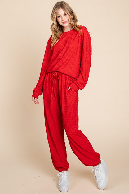 Super Lady Full Size Crinkle Check Round Neck Top and Pants Lounge Set Apparel/Tops Ship from USA Super Lady TikTok Tops Trendsi USPS Walmart Walmart Apparel Trendsi https://www.cyberehub.com