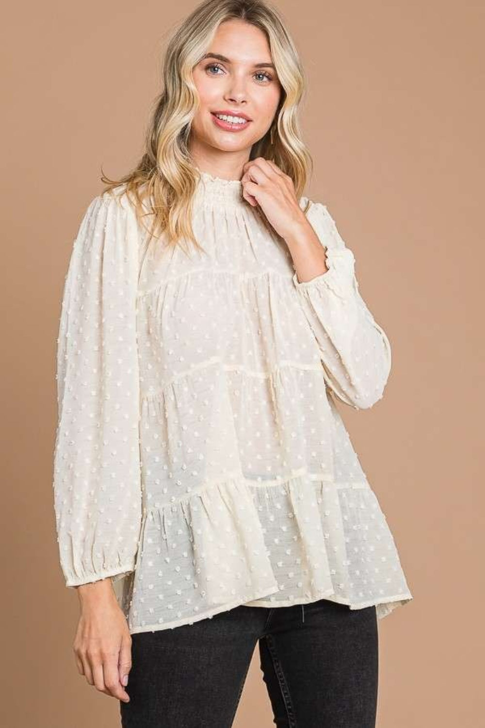 Culture Code Full Size Swiss Dot Smocked Mock Neck Blouse Apparel/Tops Culture Code Ship from USA TikTok Tops Trendsi USPS Walmart Walmart Apparel Trendsi https://www.cyberehub.com