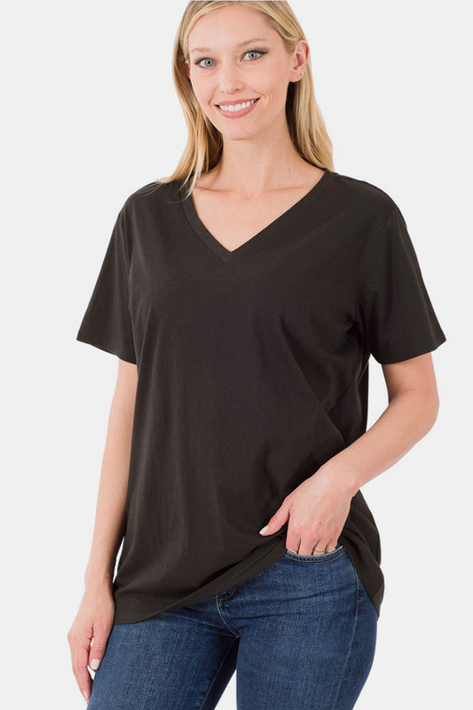 Zenana Full Size V-Neck Short Sleeve T-Shirt Black Apparel/Tops Ship from USA TikTok Tops Trendsi USPS Walmart Walmart Apparel Zenana Trendsi https://www.cyberehub.com