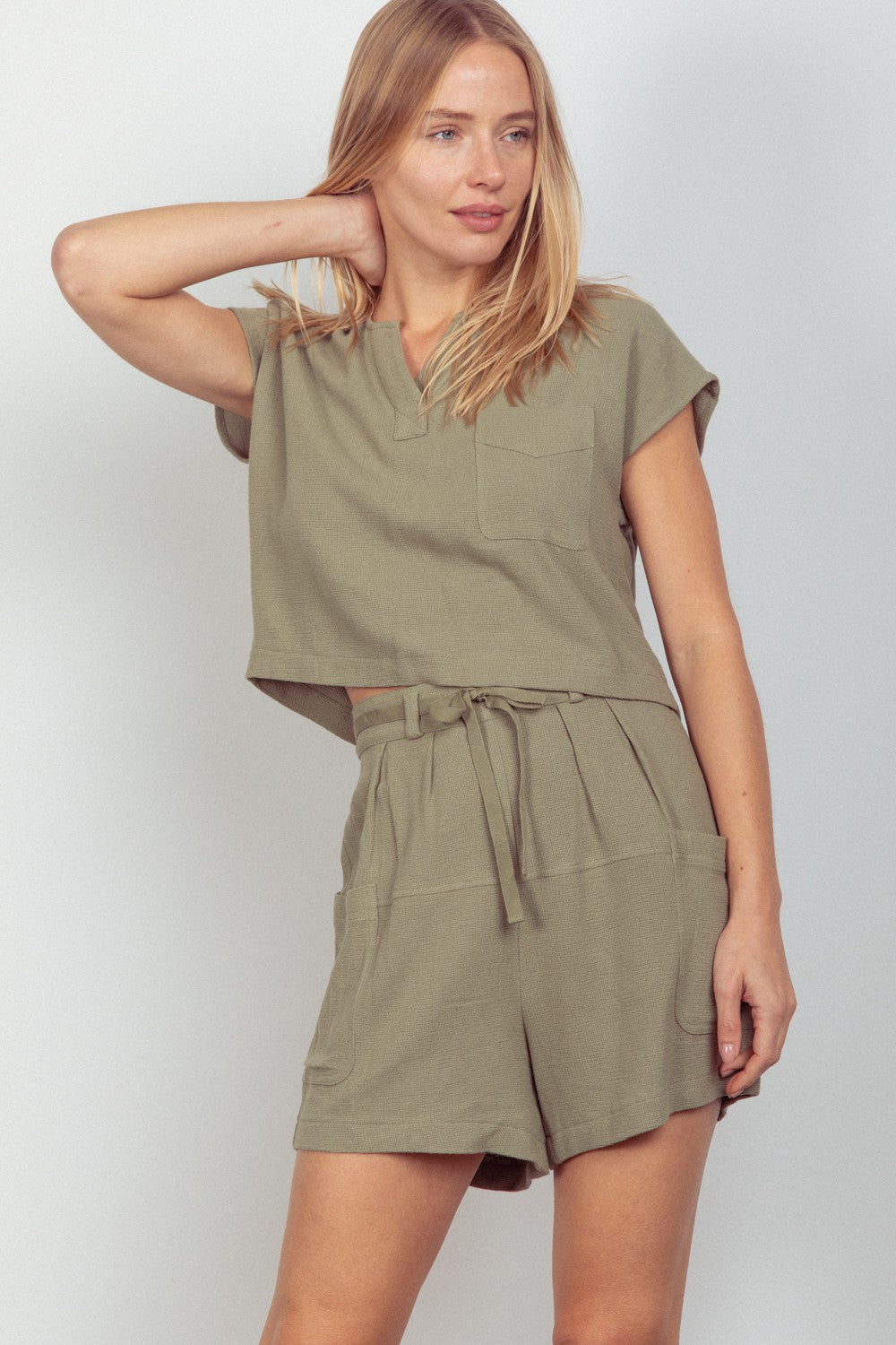 VERY J Woven Cropped Top & Waist Tie Shorts Set SAGE Apparel/Tops Memorial Day Sale Ship from USA TikTok Tops Trendsi USPS VERY J Walmart Walmart Apparel Trendsi https://www.cyberehub.com