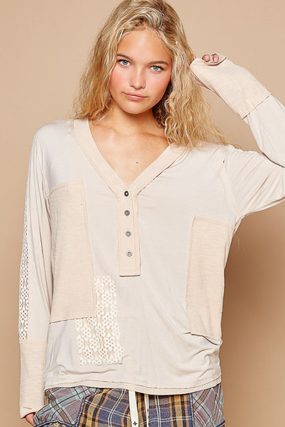 POL V-Neck Long Sleeve Floral Contrast Top Tops/Jackets/Sweaters Clothing Tops POL Ship from USA TikTok Trendsi USPS Walmart Trendsi https://www.cyberehub.com