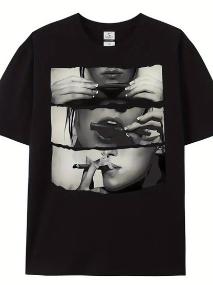 Extra Large Men's Letter Pattern Printed T-shirt - Soft Round Neck, Comfortable Fit, Slightly Elastic Knitted Fabric, Casual Summer T-shirt Apparel/Shirt/Graphic Shirt SNULLO https://www.cyberehub.com