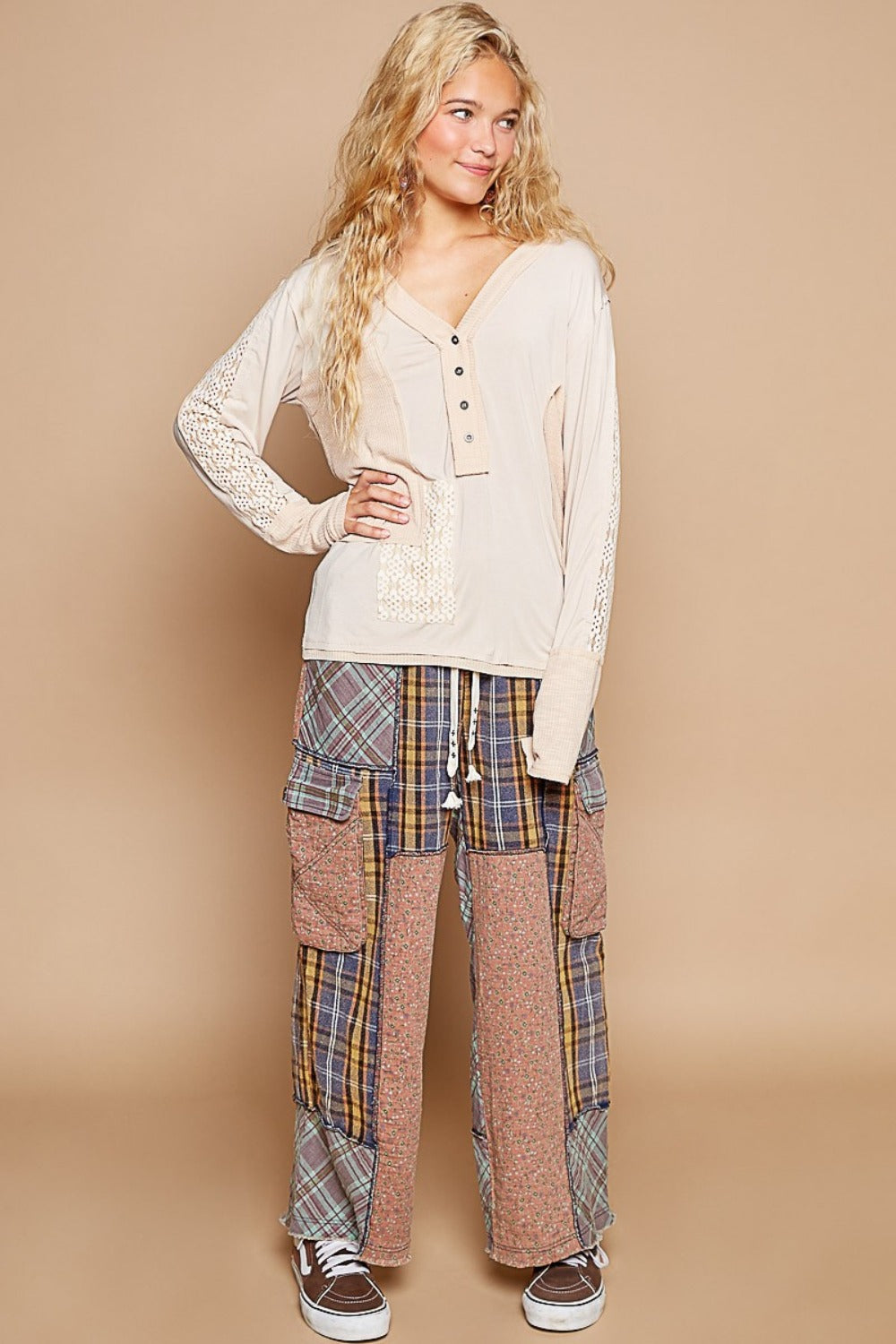 POL V-Neck Long Sleeve Floral Contrast Top Tops/Jackets/Sweaters Clothing Tops POL Ship from USA TikTok Trendsi USPS Walmart Trendsi https://www.cyberehub.com