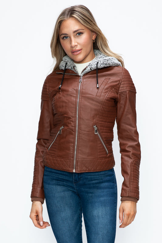 YMI Faux Layered Double-Zipper Jacket with Fuzzy Hood Brandy Tops/Jackets/Sweaters Clothing Tops Ship from USA TikTok Trendsi USPS Walmart YMI outerwear Trendsi https://www.cyberehub.com
