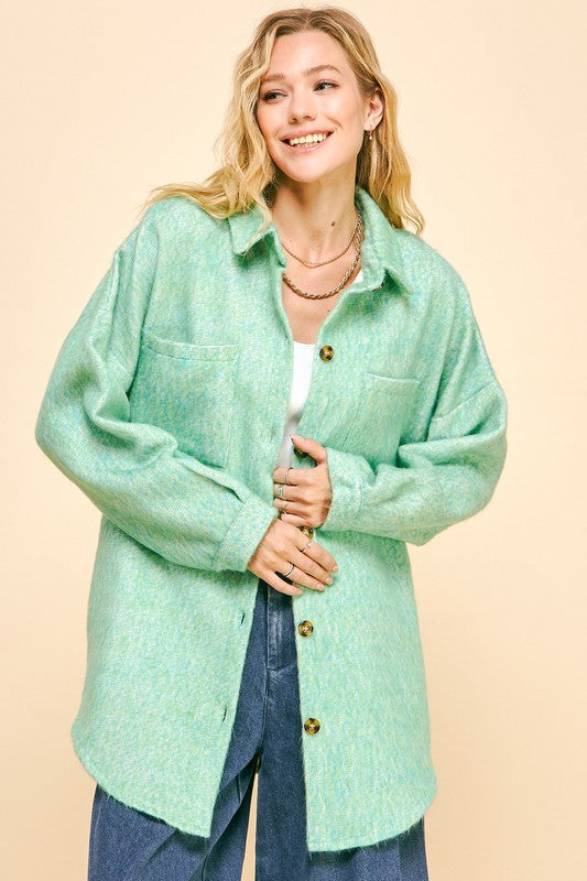 Davi & Dani Curved Hem Heathered Dropped Shoulder Shacket MINT GREEN Apparel Apparel Davi & Dani Ship from USA TikTok Trendsi Trendsi https://www.cyberehub.com